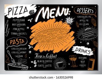 Vintage pizza table menu - A3 size (420x297 mm)