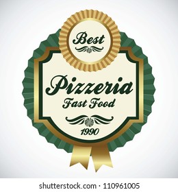 vintage pizzeria label illustrations, in warm colors, vector illustration
