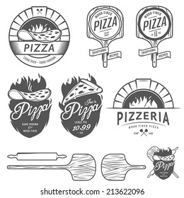 Vintage pizzeria labels, badges and design elements