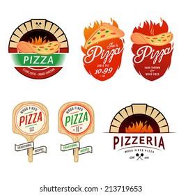 Vintage pizzeria labels, badges and design elements