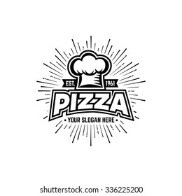 Vintage pizzeria labels, badges and design elements. Vector template