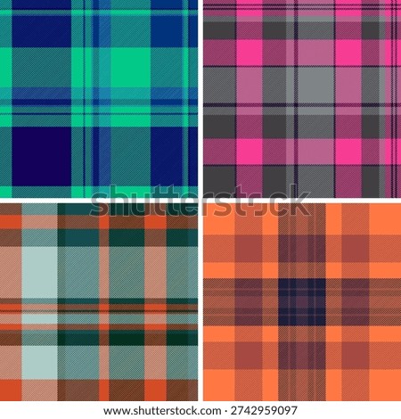 Vintage plaid pattern set prepared for craft projects. Retro tartan layouts suit scrapbooking and handmade items. Vector paths stay accurate.