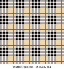 Vintage plaid tartan Burberry style, seamless pattern for textile, garment and fashion.