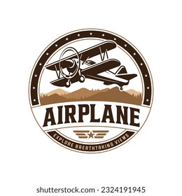 Vintage Plane Aviation Badge Logo Design Vector Template