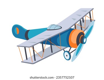 Vintage plane with wings vector, isolated retro aeroplane for traveling and commuting. Traveling and making trips. Transportation means and types, air flying. Vector in flat style illustration