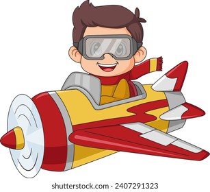 a vintage plane with a young pilot on a white background of illustration