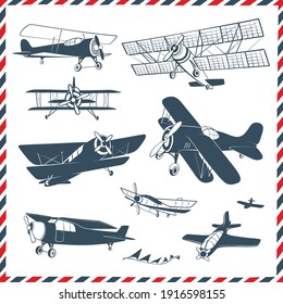 Vintage Planes And Airplanes Hand Drawn Illustrations Vector Set