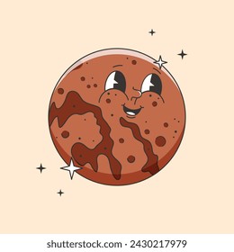 Personaje del planeta Marte vintage. Ilustración vectorial en estilo groovy.