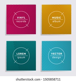 Vintage plate music album covers collection. Halftone lines backgrounds. Minimalistic plate music records covers, vinyl album mockups. DJ records geometric layouts. Posters material design.