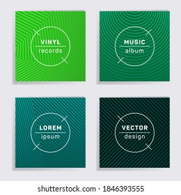 Vintage plate music album covers collection. Halftone lines backgrounds. Minimalistic plate music records covers, vinyl album mockups. DJ records disc vector mockups. Flyer gradient patterns.