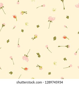 Vintage Plum Delicate Buds Vector Seamless Pattern