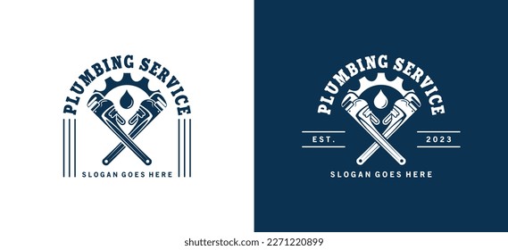 Vintage plumbing logo template design, plumbing repair vector illustration