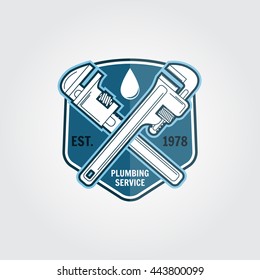 Vintage plumbing service badge, banner or logo emblem.Elements on the theme of the plumbing service business. Vector illustration.