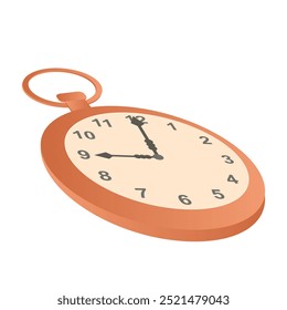 Vintage pocket clock in flat design. Traditional old hand timer with dial. Vector illustration isolated.