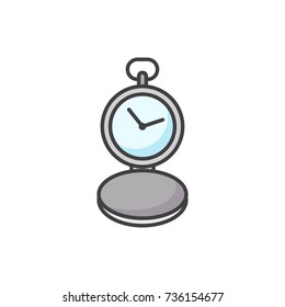 Vintage pocket clock flat line colored icon.