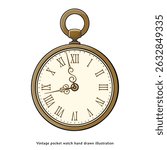 Vintage Pocket Watch Vector Illustration – Antique Gold Timepiece with Roman Numerals