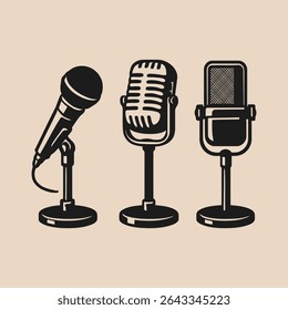 Logotipo de microfone Podcast vintage - Conjunto de vetor de microfone de transmissão retrô