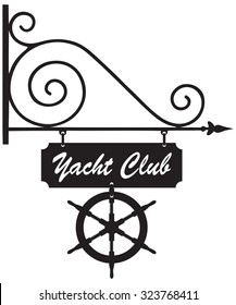 Vintage pointer yacht club, set on the street. Vector illustration.