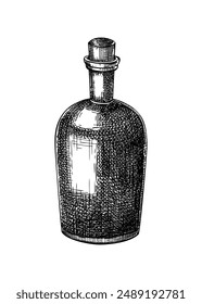 Vintage poison bottle sketch. Witchcraft hand-drawn vector illustration. Halloween design element. Antique apothecary jar. NOT AI generated