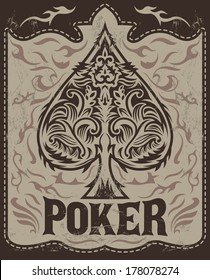 Vintage Poker badge - western style - vector poster - Grunge effects can be easily removed