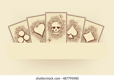 Vintage poker cards background, vector illustration