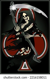 Vintage poker clubs card Grim Reaper , vector illustration	
