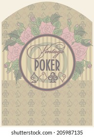 Vintage poker label, vector illustration