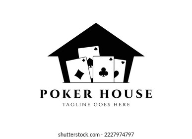 Vintage Poker Playing Card with House for Sport Gambling Bet Logo Design Vector