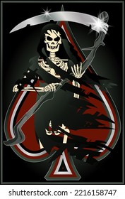 Vintage poker spades card Grim Reaper , vector illustration	