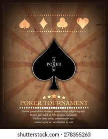 Vintage poker tournament vector background with card symbol in the middle/design for your poker poster, banner or tournament, editable vector design.