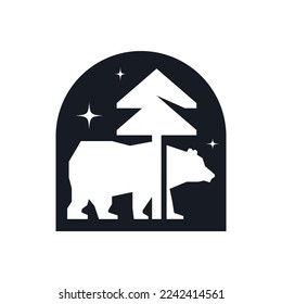 Vintage polar bear and tree logo design
