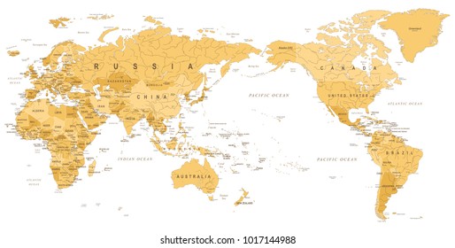 Vintage Political World Map Pacific Centered - vector