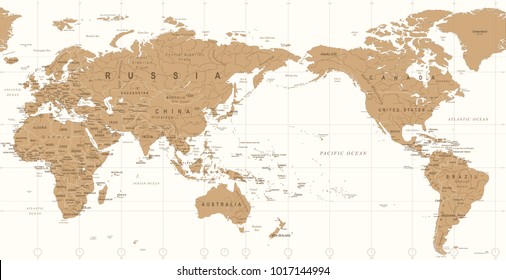 Vintage Political World Map Pacific Centered - Vector