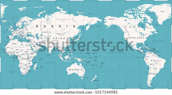 Vintage Political World Map Pacific Centered Stock Vector (Royalty Free ...