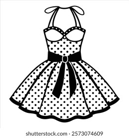 Vintage Polka Dot Dress with Halter Neck, Sweetheart Neckline, and Flared Skirt