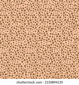 Vintage polka dot pattern, round pebbles. Seamless pattern with large and small ovals in brown, various foliage and butterflies. Summer simple print. Vector print