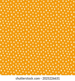 Vintage Polka Dot seamless pattern. White irregular spots, scattered various shape specks on yellow background. Abstract vector texture for nursery print design, fashion textile, fabric, scrapbooking