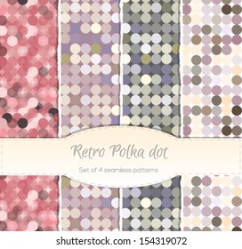 Vintage polka dot seamless patterns, set of four. Swatches in the palette are included for your convenience