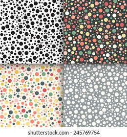 Vintage polka dot seamless patterns set. Vector illustration