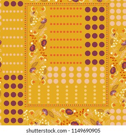 Vintage polka dots pattern mix with boho flowers in scarf style seamless pattern ,vector for fashion and all prints on retro yellow background color