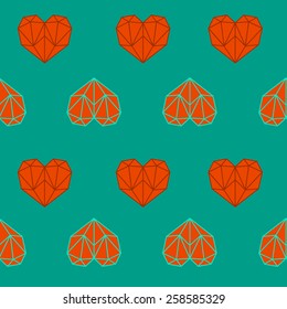 Vintage polygon heart green-red pattern