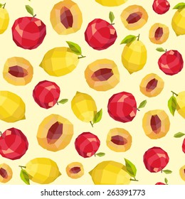Vintage polygon peach lemon apple pattern.
