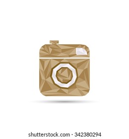 Vintage polygon photo camera icon. design low poly in triangles