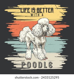 Vintage Poodle Dog Tshirt Design  Vector Illustration