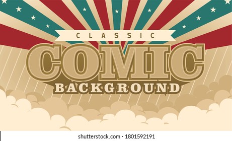 vintage Pop art comic background with cloud and star. Cartoon Vector Illustration. retro style
