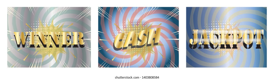 Vintage pop art comic gambling bubbles winning words Vector set. Win a prize and a jackpot in a game illustration - vector graphics