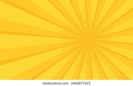 Vintage pop art yellow background. Anime cartoon rays explosion backdrop for poster, banner, print, magazine, cover.