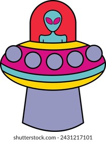 Vintage Pop Farbe Alien Vektor-Symbol