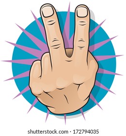 Vintage Pop Two Fingers Up Gesture. Great illustration of pop Art comic book style Two Fingers Up gesturing negative dissatisfaction.