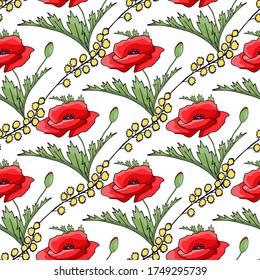Vintage poppy seamless pattern, great design for any purpose. Doodle style texture. Geometric floral background. Fabric wallpaper with print texture.